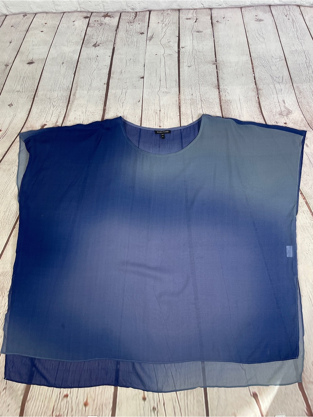 EILEEN FISHER sheer blue ombre lightweight flowy 100% silk tunic top, size XL - Picture 5 of 13